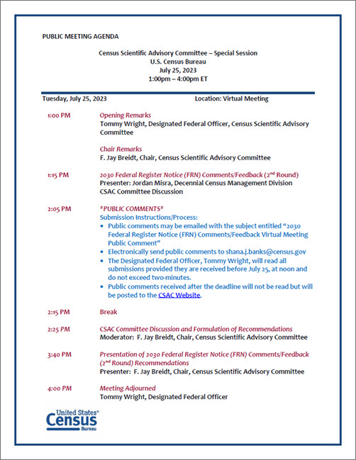 Agenda - CSAC Special Session Meeting July 25, 2023
