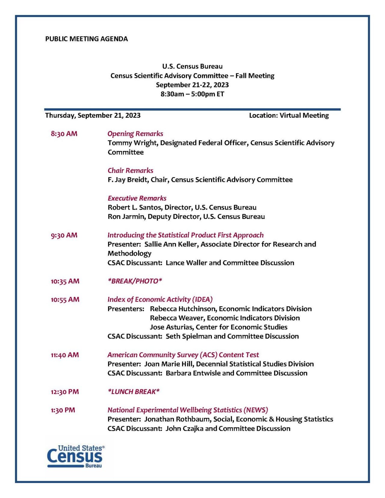 Agenda - NAC Special Session Meeting September 21-22, 2023
