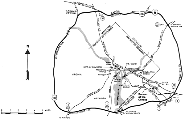 Map of Washington Area showing location of the Census Bureau