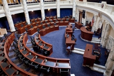 An empty statehouse chamber