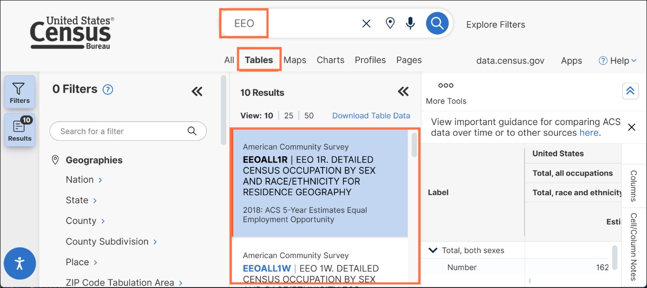 How can I access Equal Employment Opportunity (EEO) Tabulation data? Image