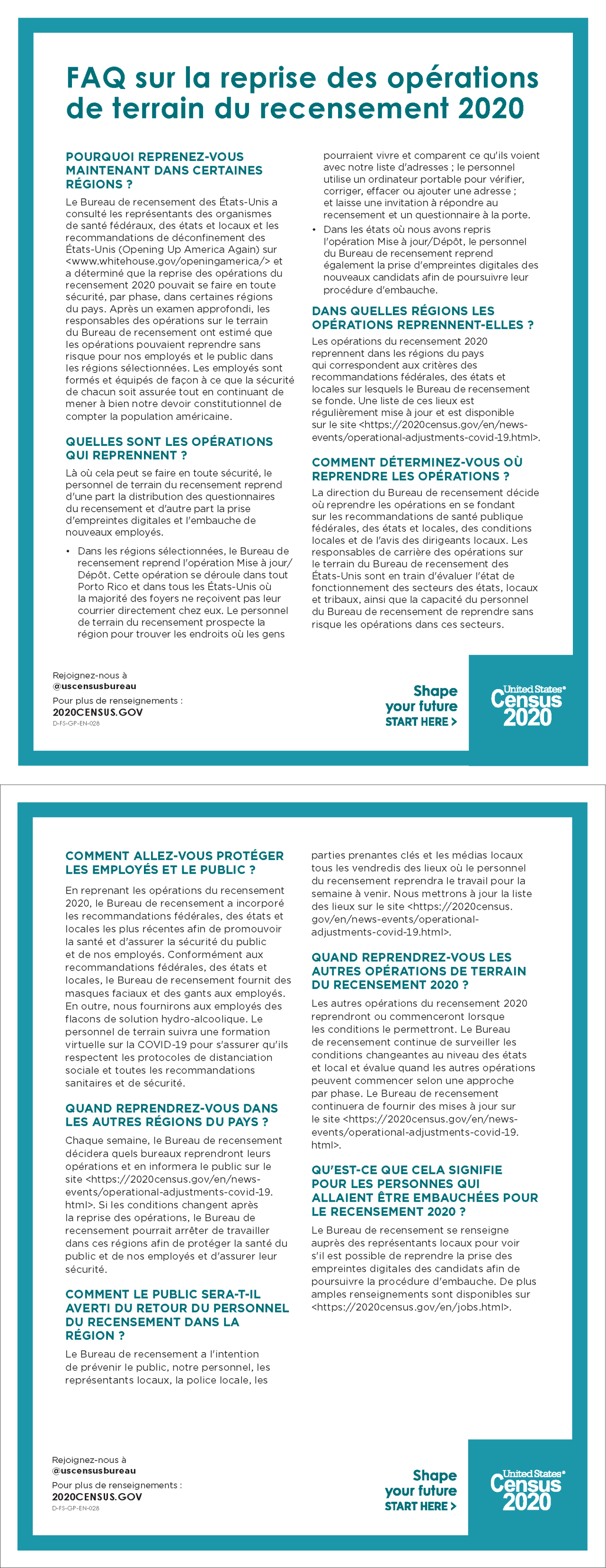 FAQ sur la reprise des opérations de terrain du recensement 2020