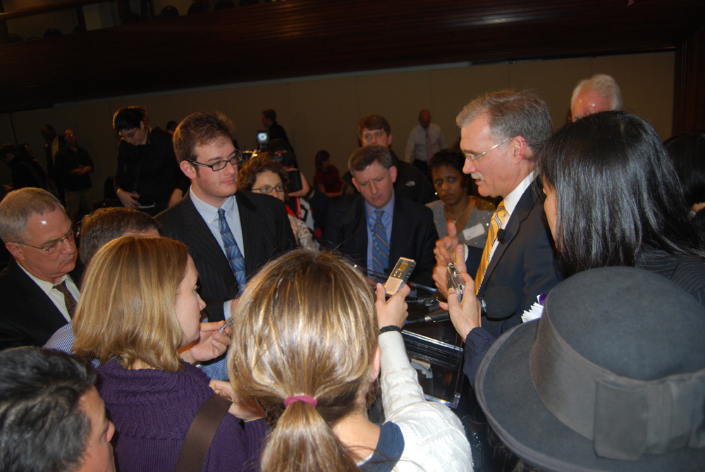 Groves with reporters