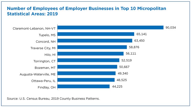 Figure 2. Number of Employees of Employer Businesses in Top 10 Micropolitan Statistical Areas: 2019