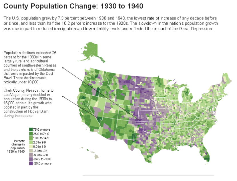  County Population Change: 1930 to 1940