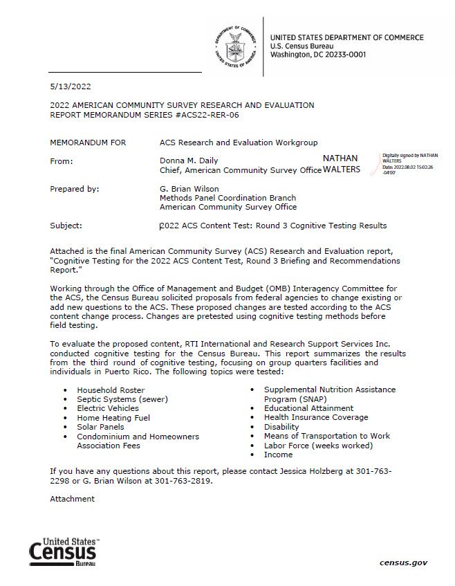 2022 ACS Content Test Round 3 Cognitive Testing Results