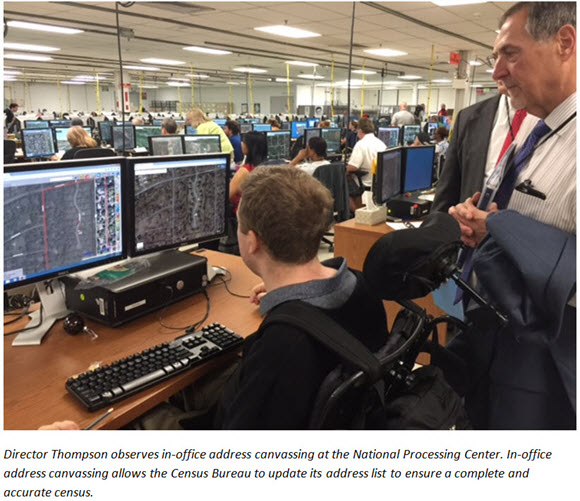 Director Thompson observes in-office address canvassing at the National Processing Center