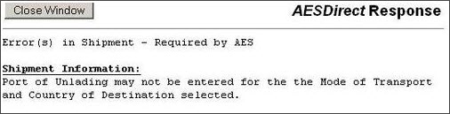 AESDirect Error Response: Port of Unlading