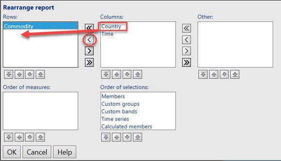 Rearrange Report screen