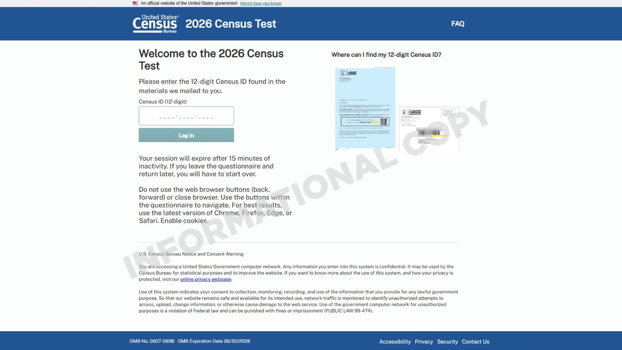 2026 Census Test ISR Screenshot: Home Page