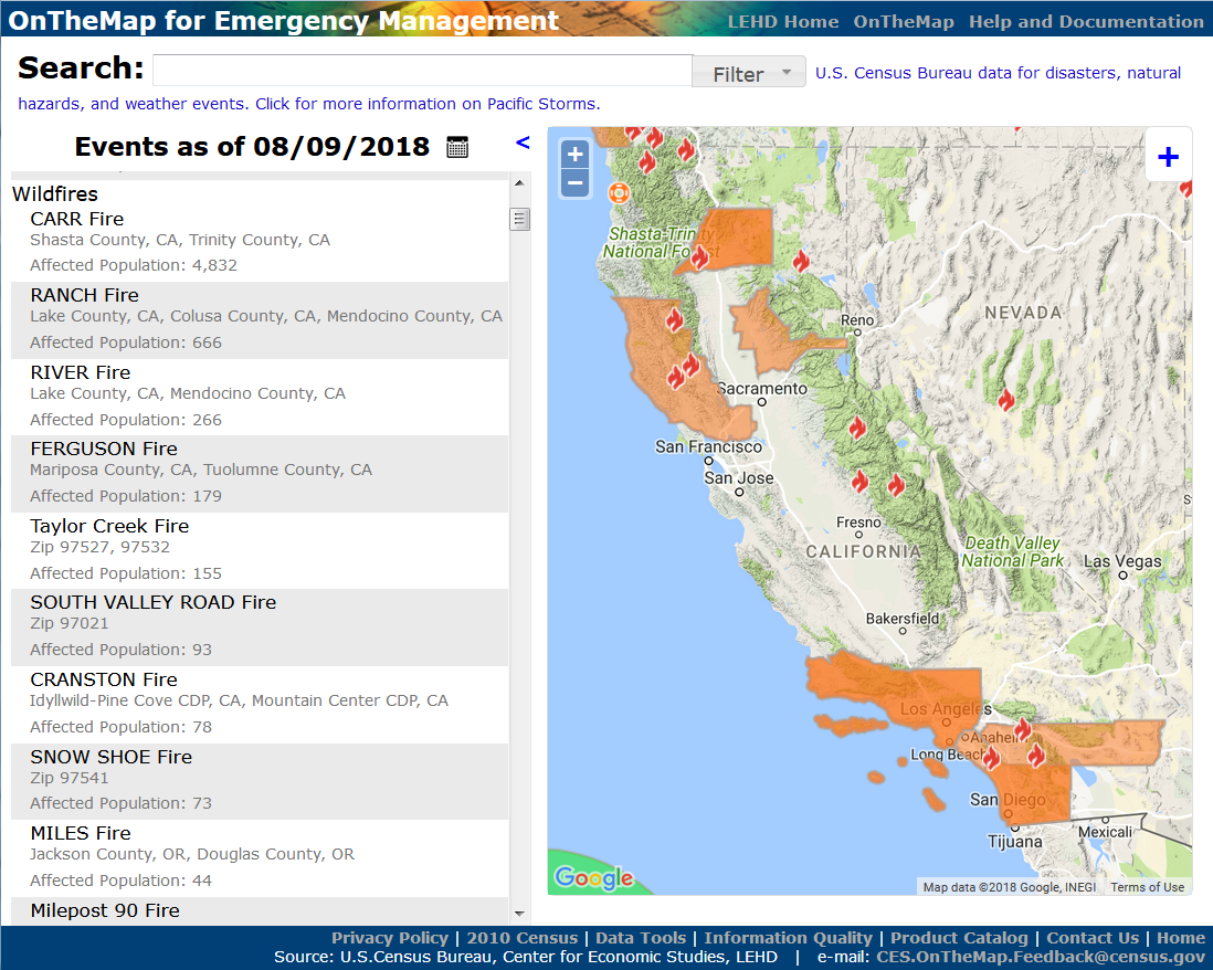 OnTheMap for Emergency Management - California Fires