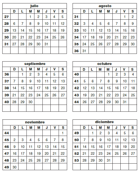 CALENDARIO DE LA FUERZA LABORAL ENUMERACIÓN DE LAS SEMANAS PARA (2024)